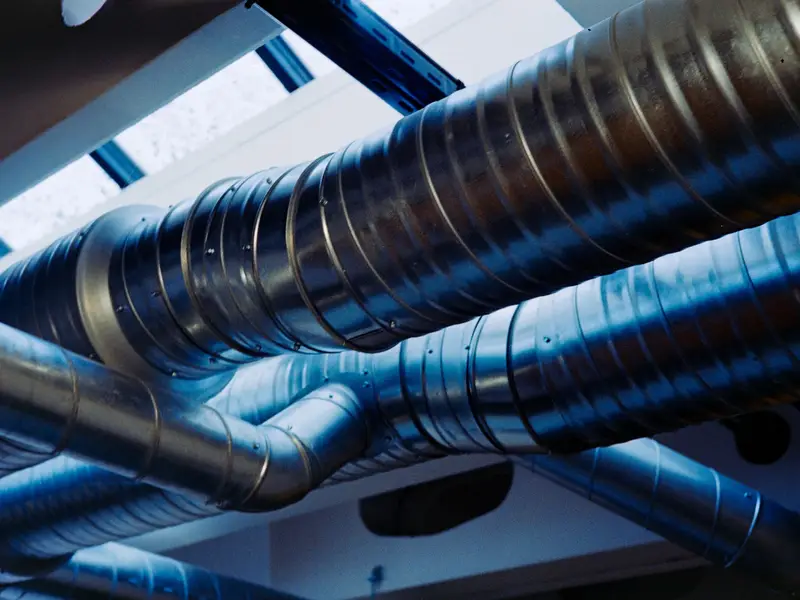 New strapped ductwork and a dehumidifier in a sealed crawl space