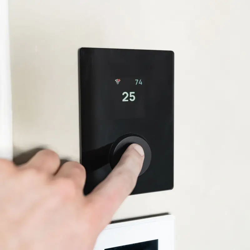 Thermostat set to heat in a chilly home